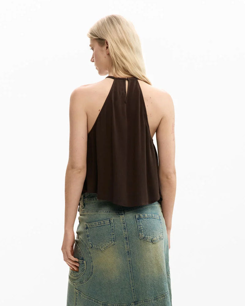 Desigual Blusa Halter con Applicazioni Colore Marrone