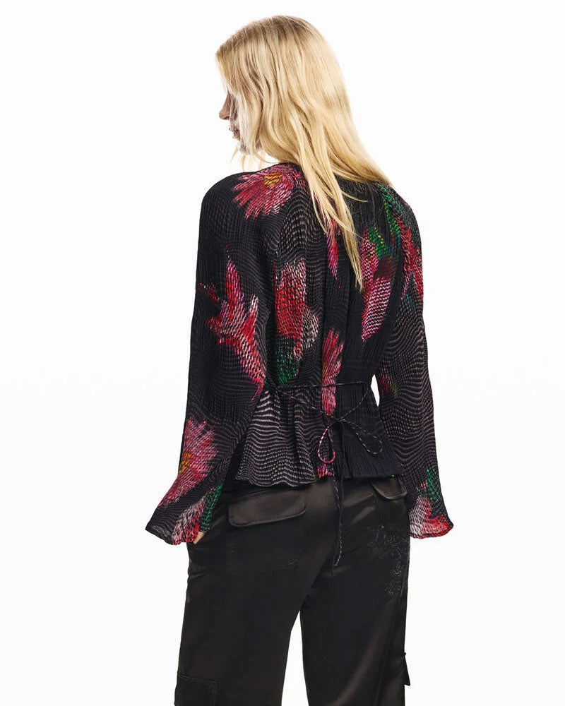 Desigual Blusa con Fiore Pixelato Colore Nero