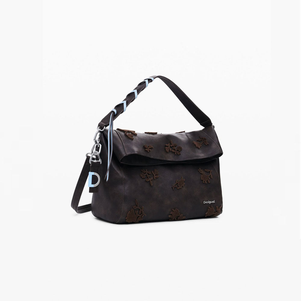 Desigual Borsa Convertibile con Dettagli Folcloristici Colore Marrone