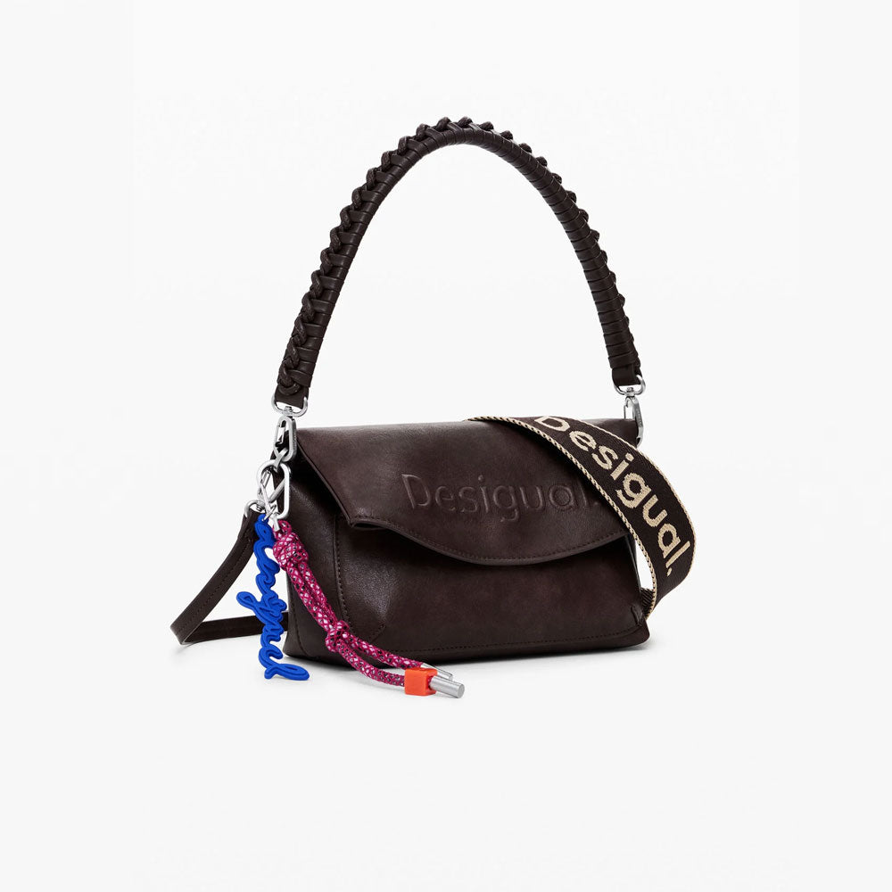 Desigual Borsa Effetto Camoscio Logo 3D Medio Colore Marrone 2