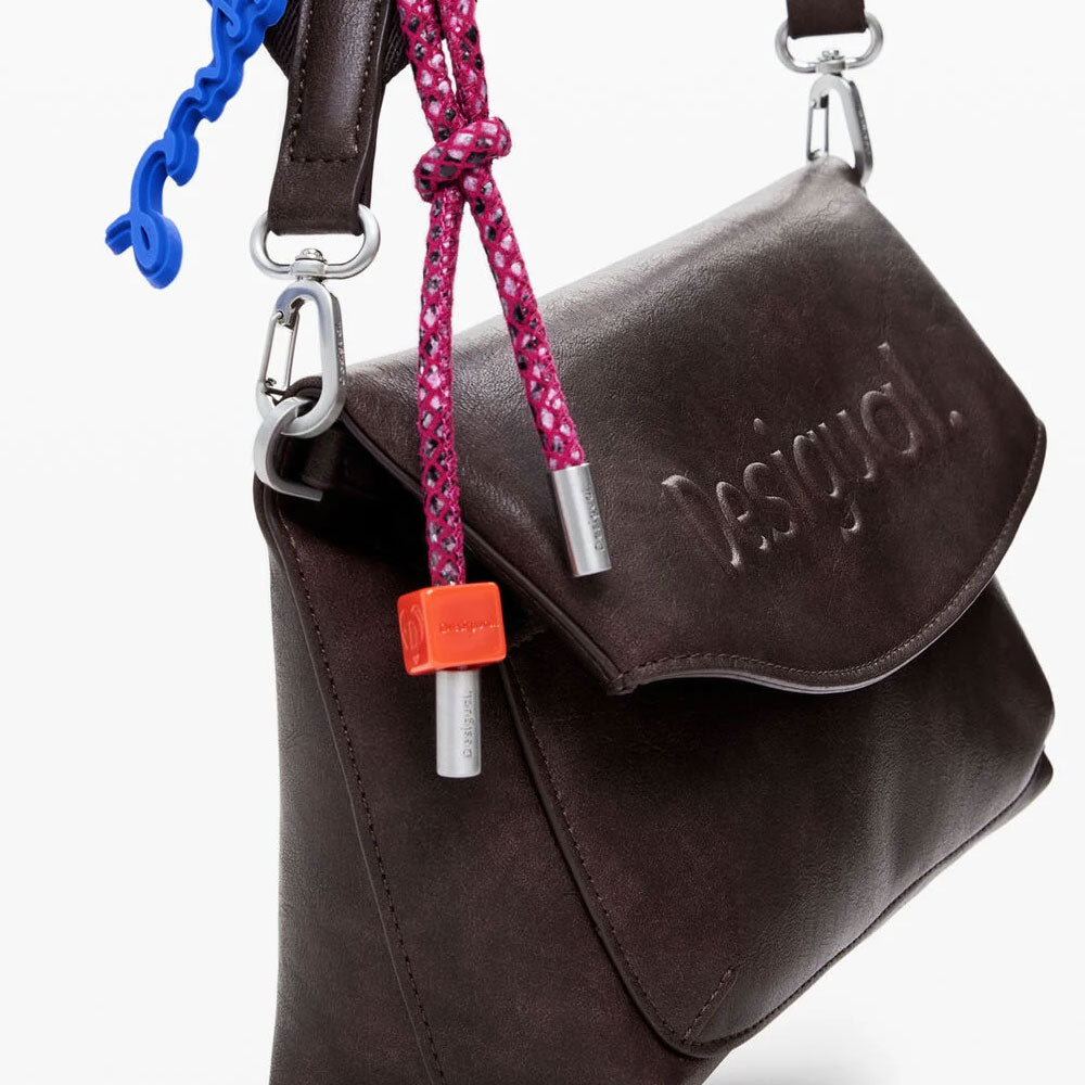 Desigual Borsa Effetto Camoscio Logo 3D Medio Colore Marrone 3