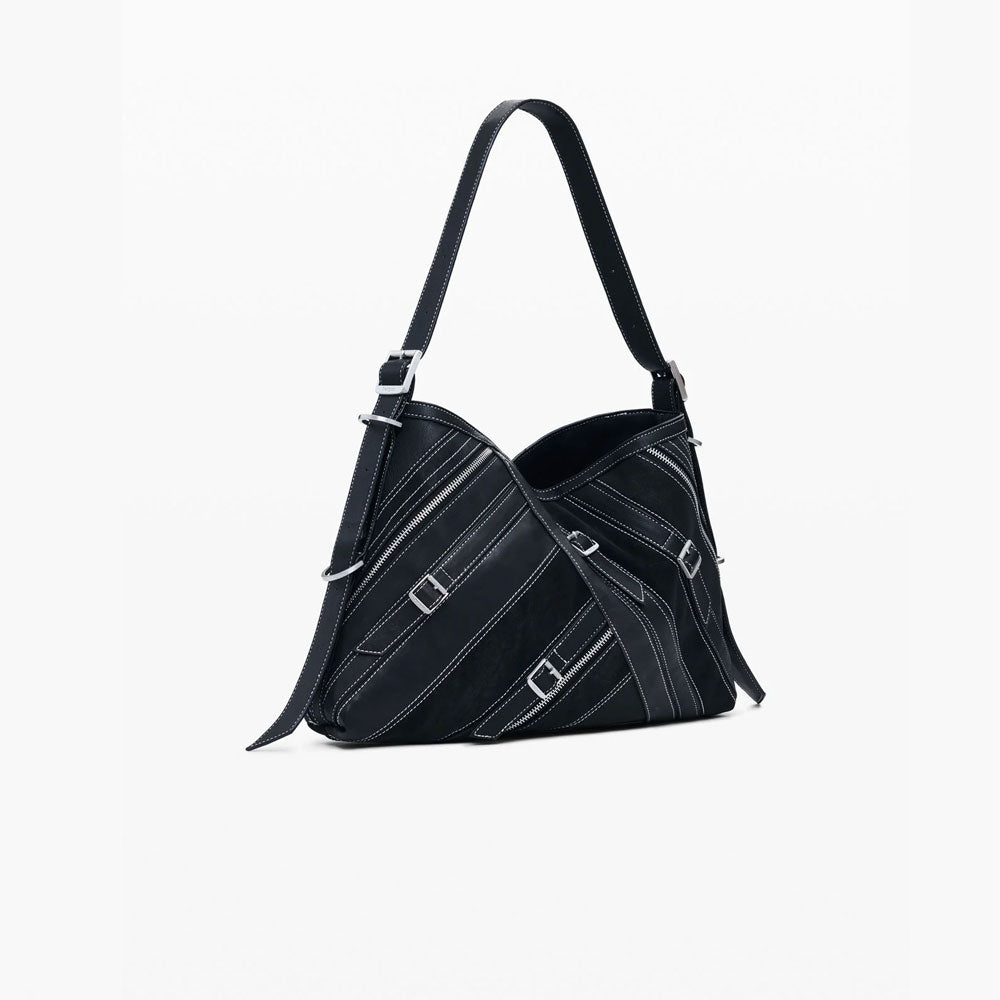 Desigual Borsa Effetto Pelle con Fibbie Media Colore Nero