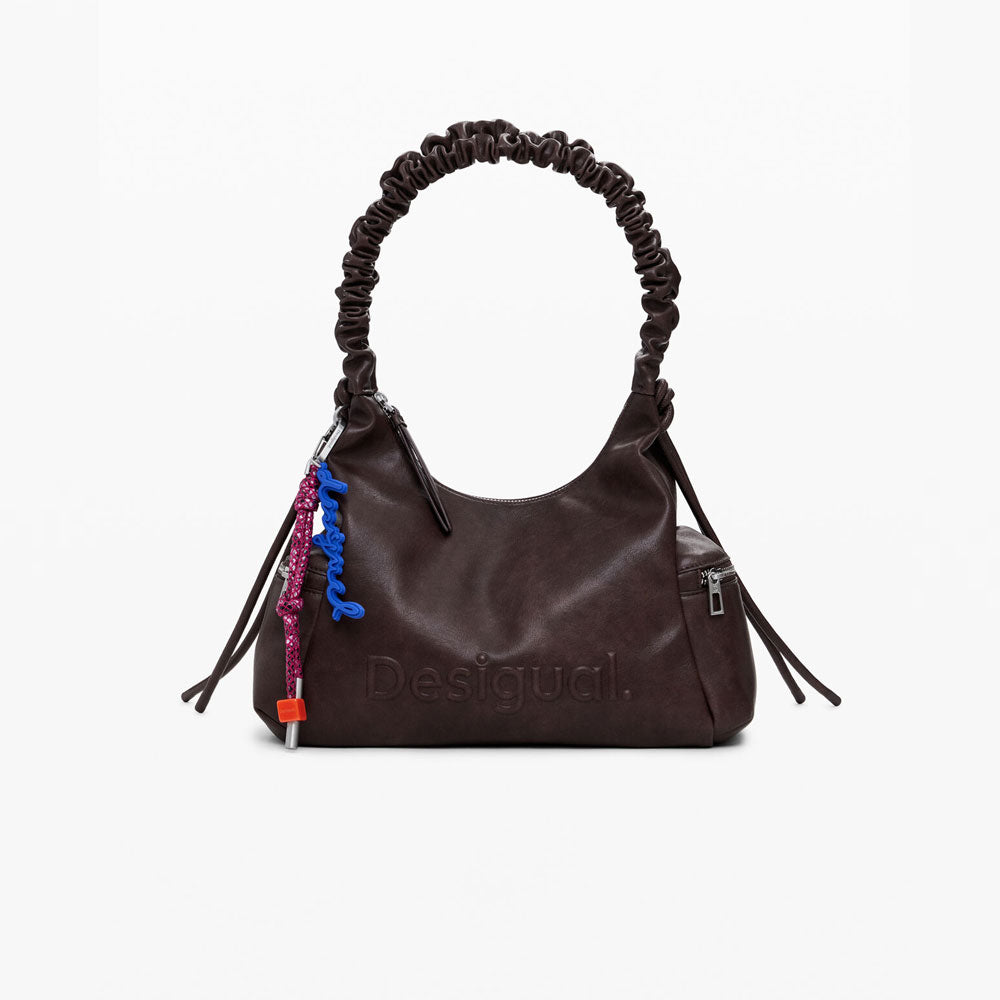 Desigual Borsa Logo 3D con Manico Arricciato Media Colore Marrone