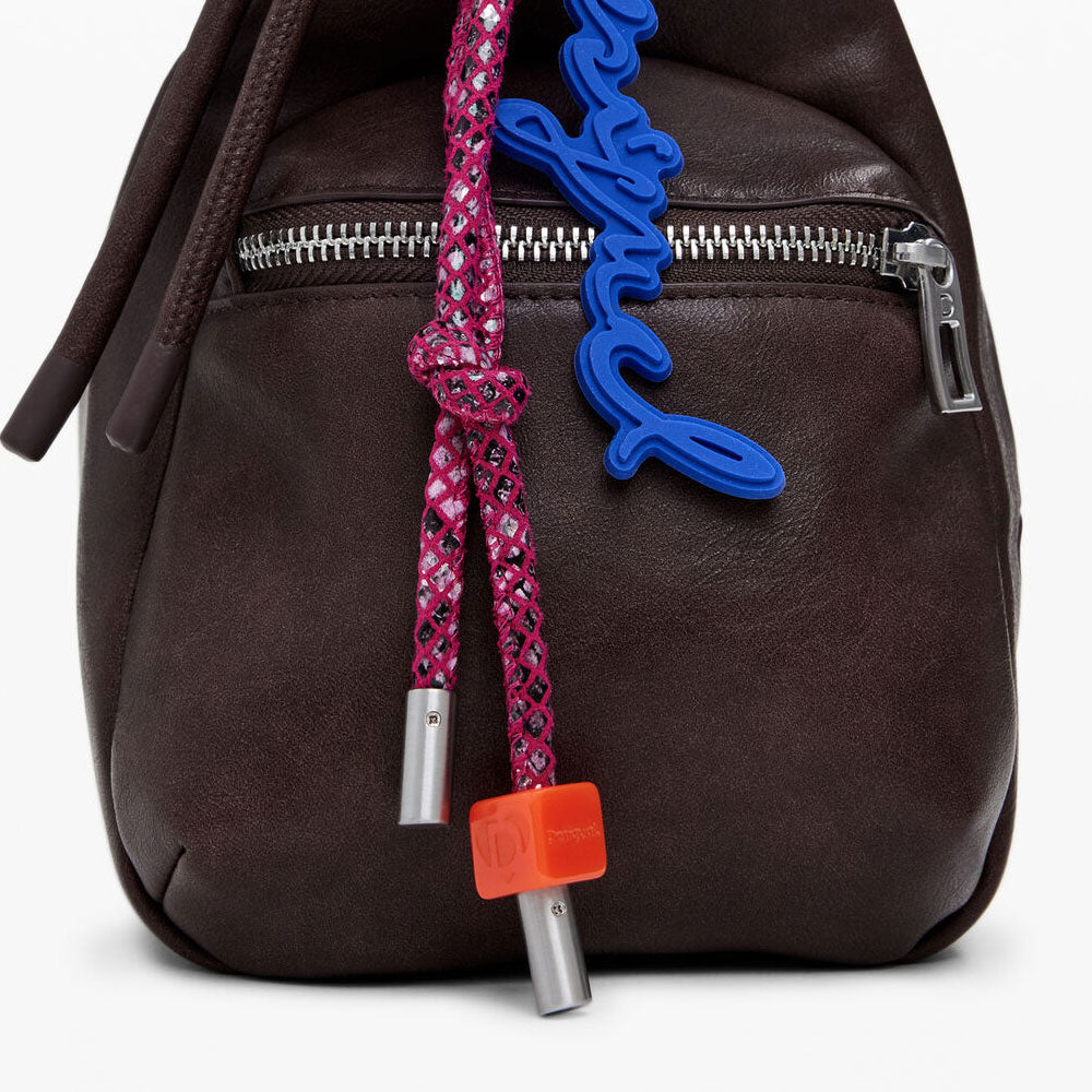 Desigual Borsa Logo 3D con Manico Arricciato Media Colore Marrone 3