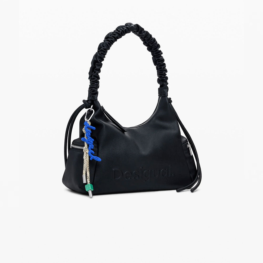 Desigual Borsa Logo 3D con Manico Arricciato Media Colore Nero 2