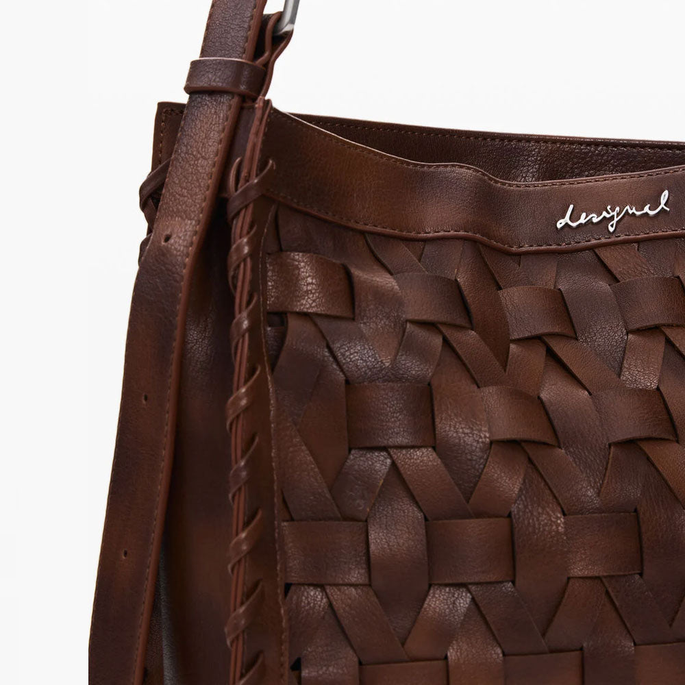 Desigual Borsa Media Intrecciata Colore Marrone
