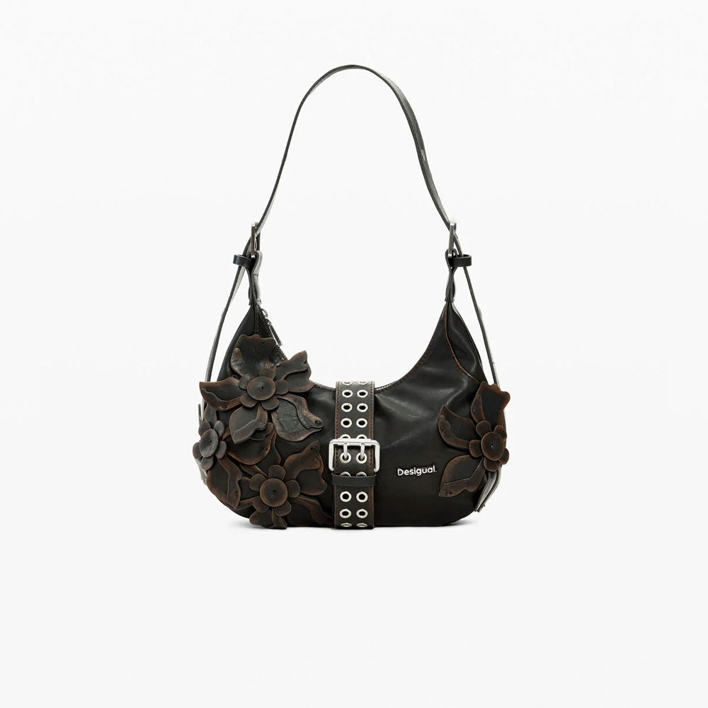 Desigual Borsa Piccola con Applicazioni di Fiori Colore Marrone