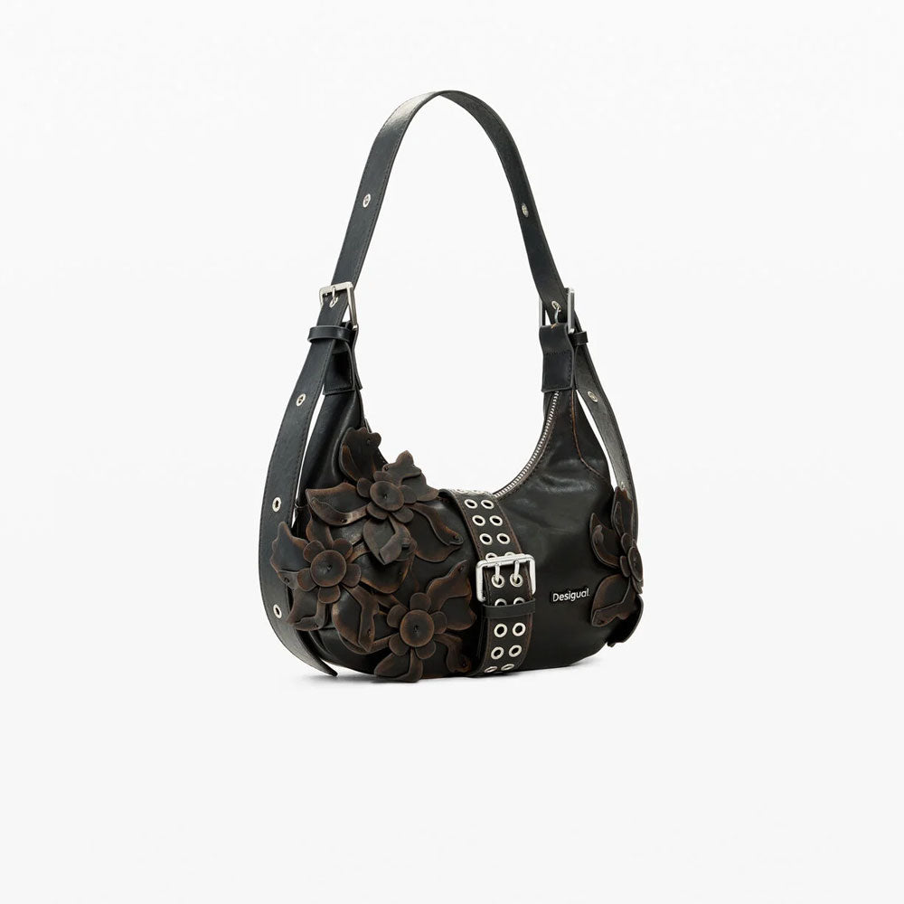 Desigual Borsa Piccola con Applicazioni di Fiori Colore Marrone