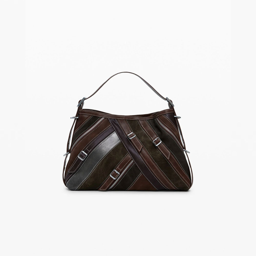 Desigual Borsa a Spalla Media con Cuciture Colore Marrone