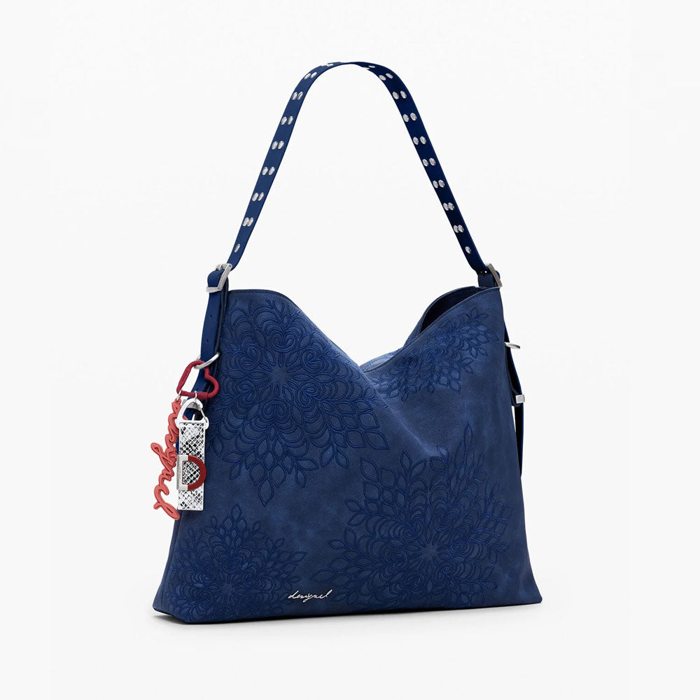 Desigual Borsa a Spalla Media con Rilievo Mandala Colore Blu 2