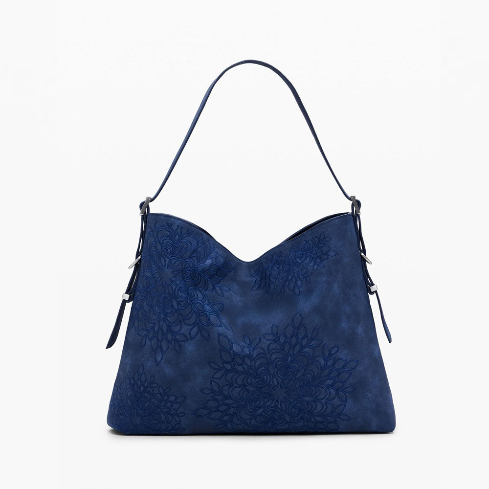 Desigual Borsa a Spalla Media con Rilievo Mandala Colore Blu 3