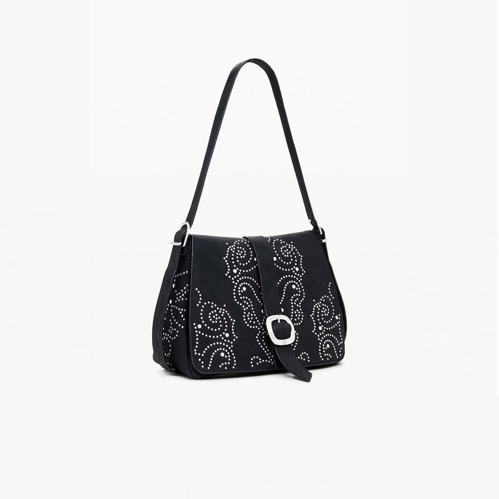 Desigual Borsa a Tracolla Effetto Pelle con Borchie Piccola Colore Nero