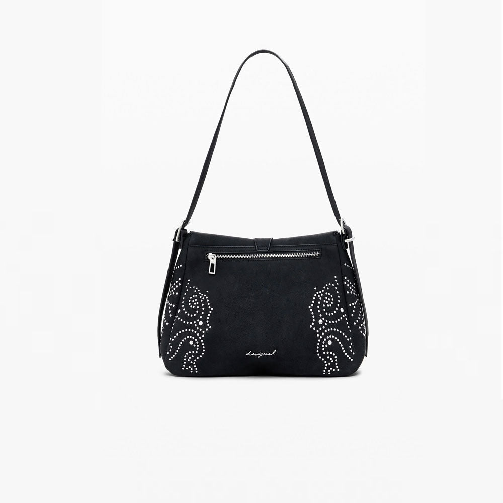 Desigual Borsa a Tracolla Effetto Pelle con Borchie Piccola Colore Nero