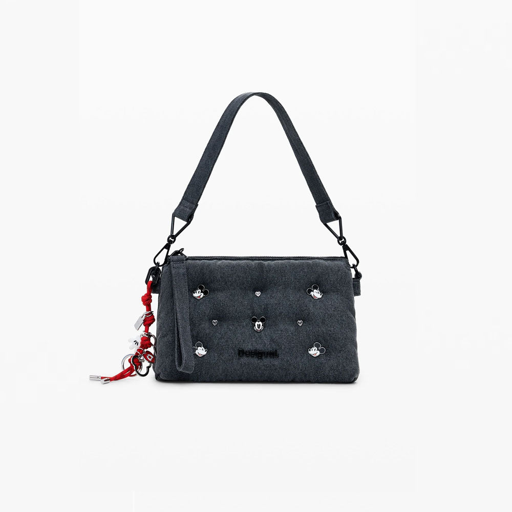 Desigual Borsa a Tracolla in Denim Mickey Media Colore Grigio