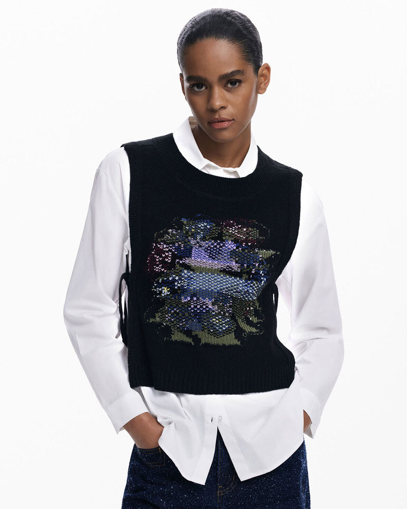 Desigual Camicia 2in1 con Fiori da Donna Colore Bianco