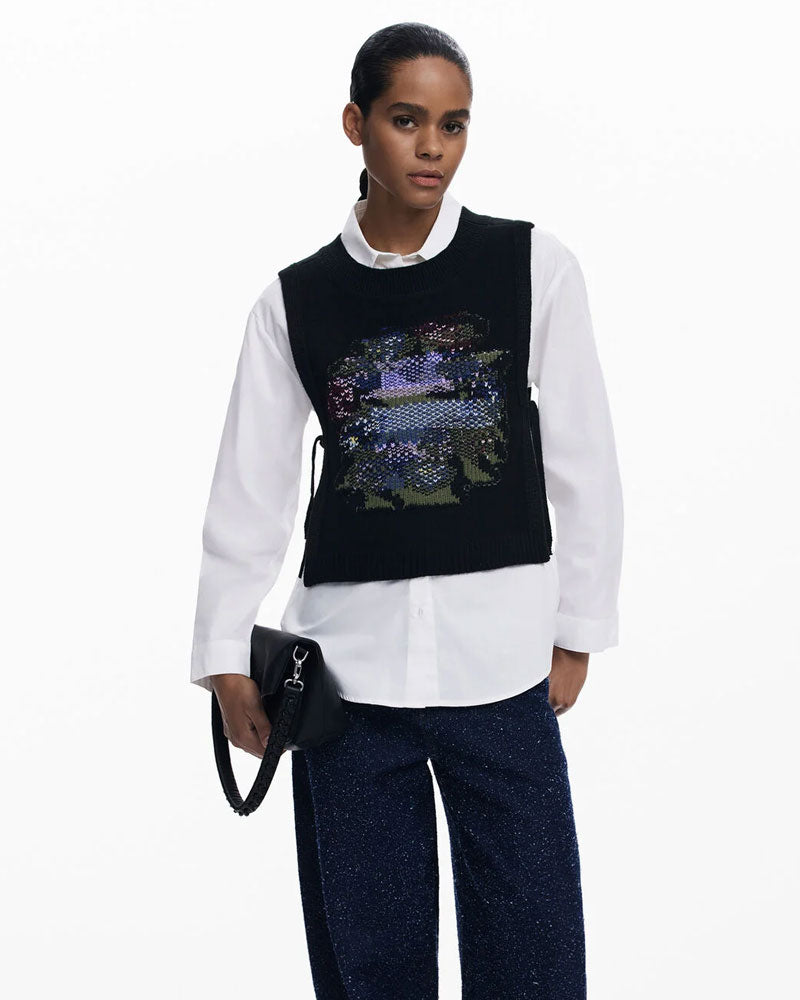 Desigual Camicia 2in1 con Fiori da Donna Colore Bianco