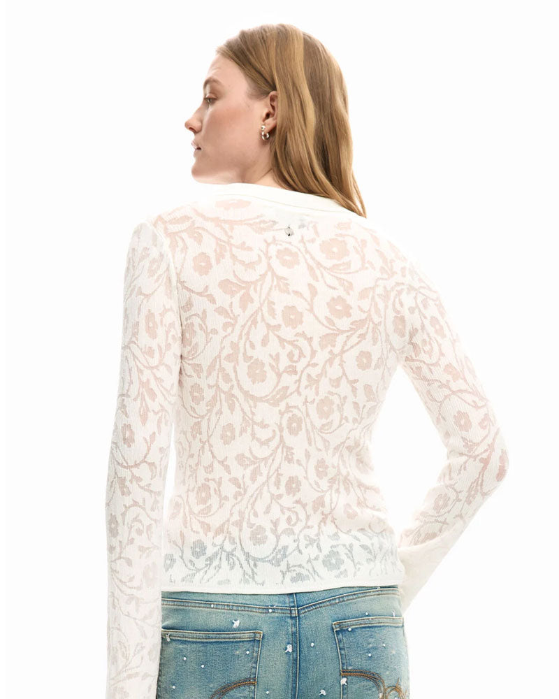 Desigual Camicia in Maglia a Manica Lunga Colore Bianco