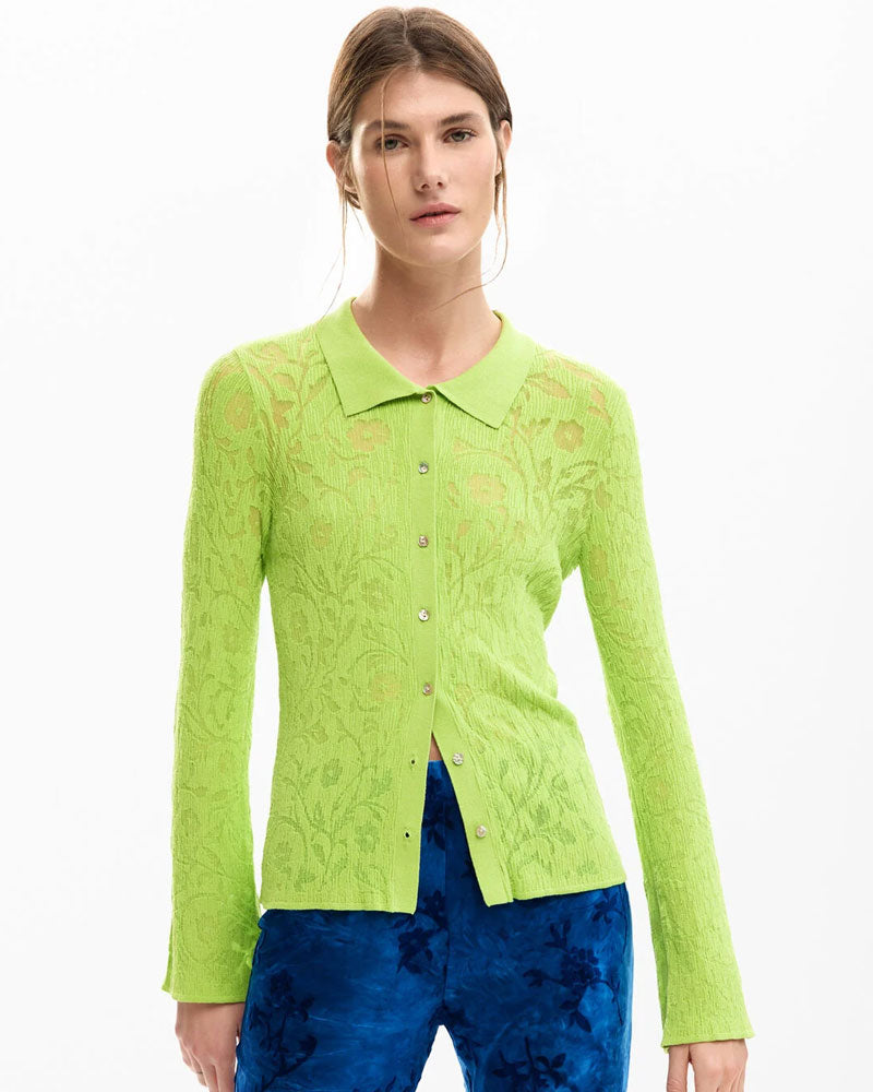 Desigual Camicia in Maglia a Manica Lunga Colore Verde