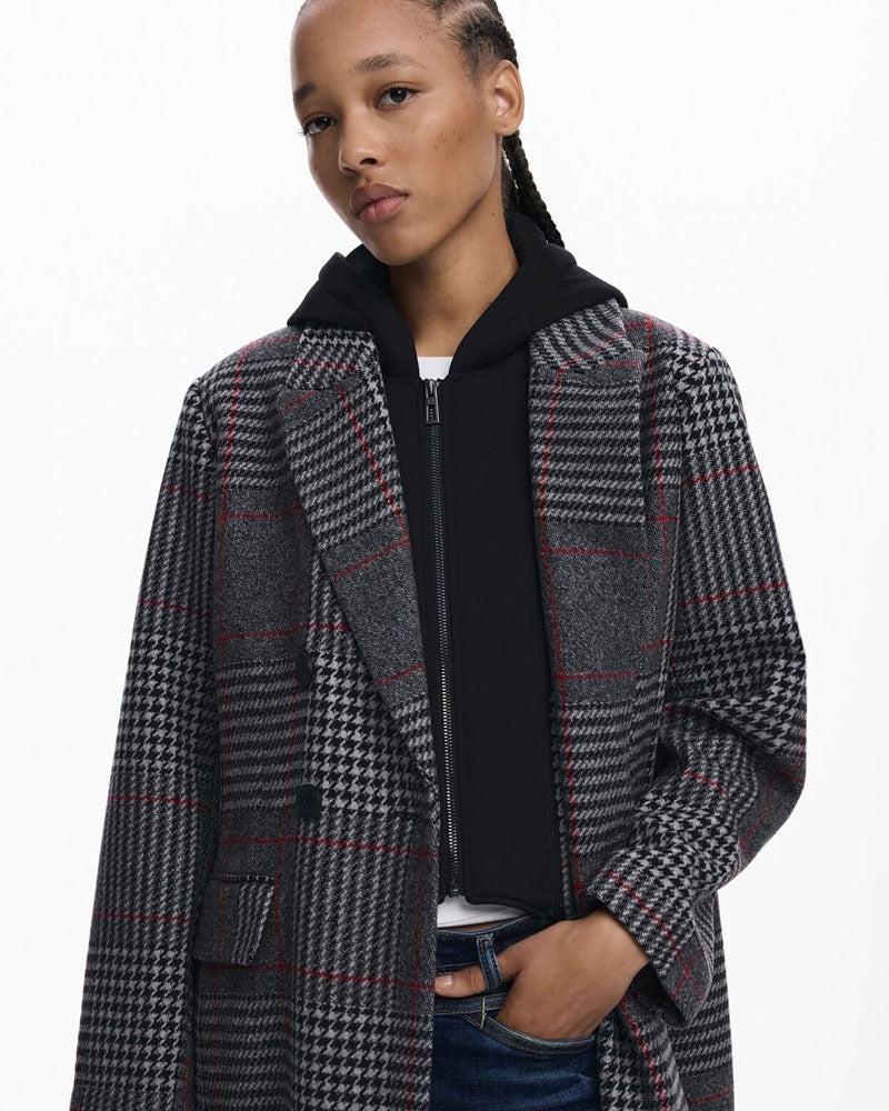 Desigual Cappotto Tartan con Cappuccio da Donna