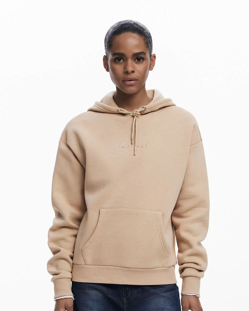 Desigual Felpa Basic con Logo da Donna Colore Beige