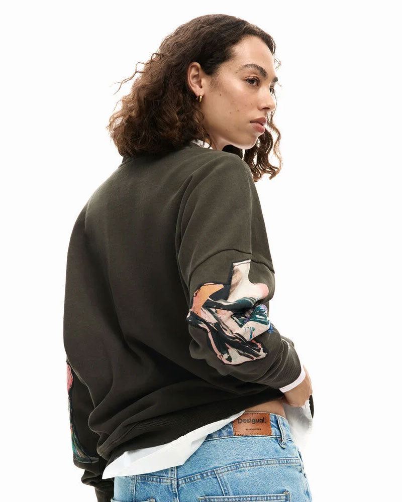 Desigual Felpa Collage Disegno Colore Marrone