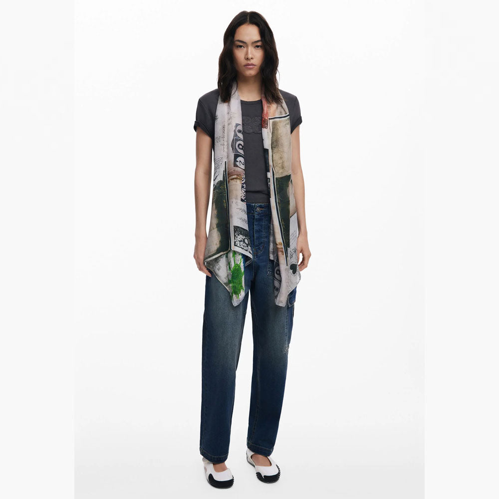 Desigual Foulard Rettangolare Collage con Fantasia da Donna