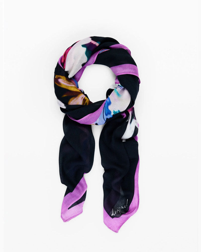 Desigual Foulard Rettangolare a Fiori da Donna Colore Blu