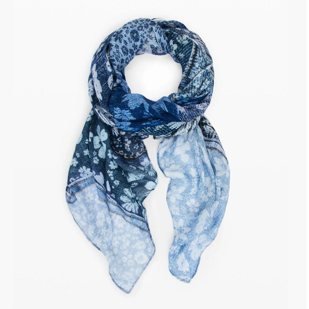 Desigual Foulard Rettangolare in Denim Patch Colore Blu