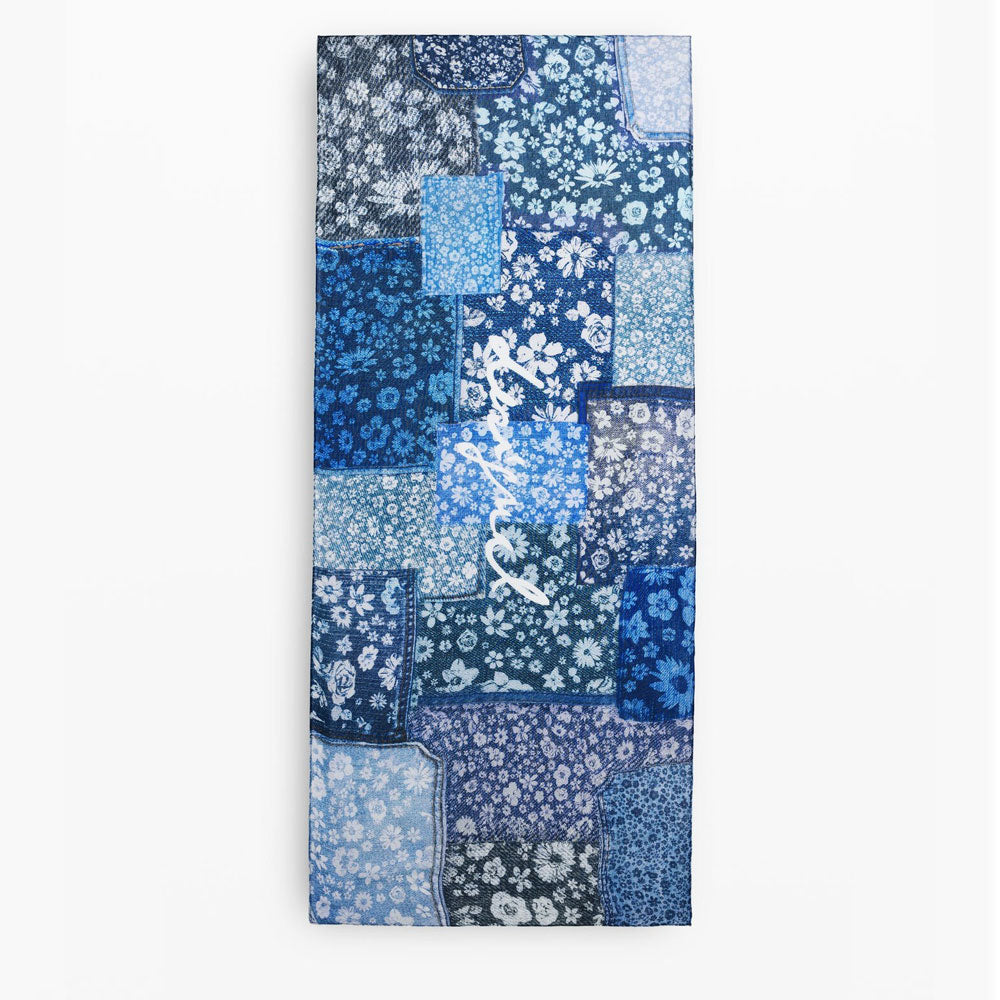 Desigual Foulard Rettangolare in Denim Patch Colore Blu