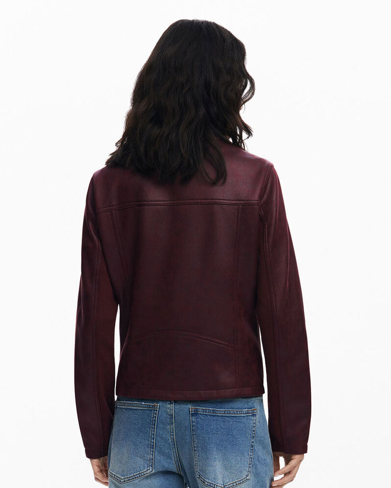 Desigual Giacca Effetto Pelle Combinata da Donna Colore Bordeaux