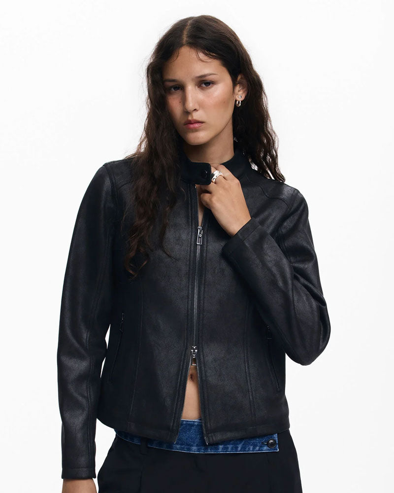 Desigual Giacca Effetto Pelle Combinata da Donna Colore Nero