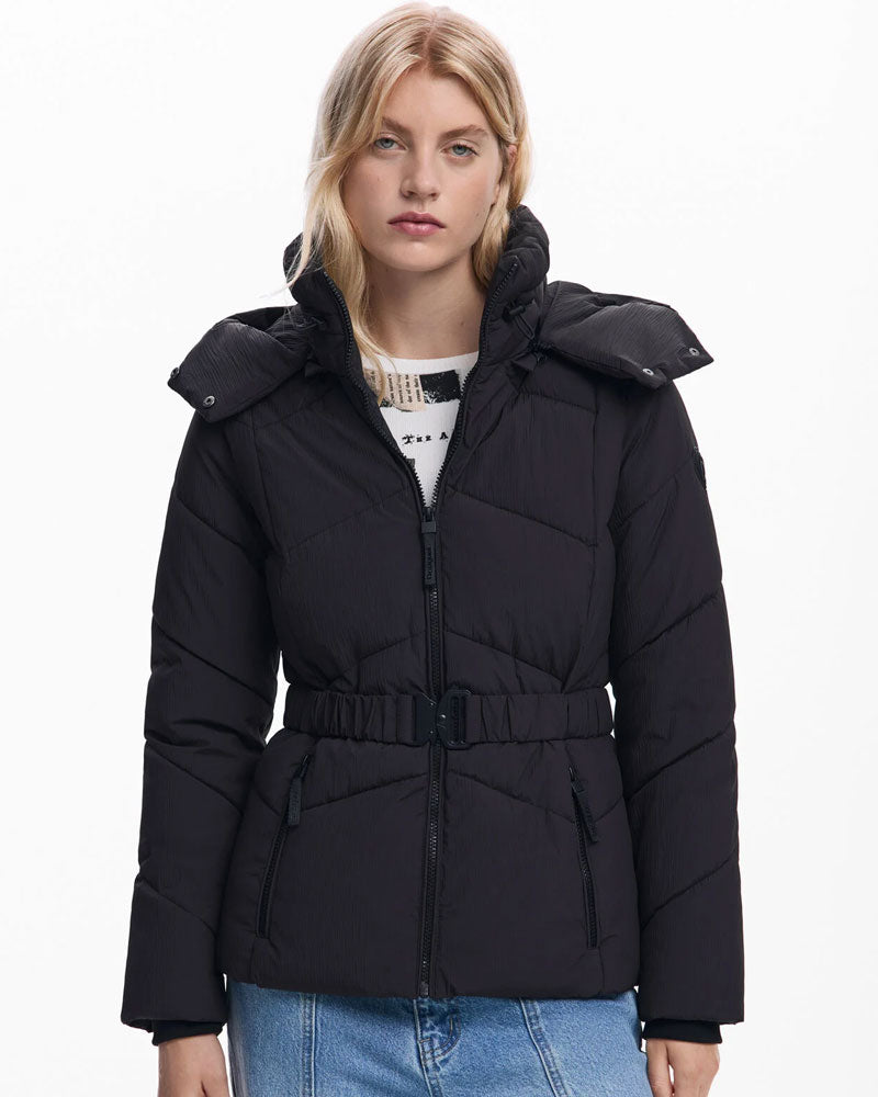 Desigual Giacca Imbottita con Cintura da Donna Colore Nero