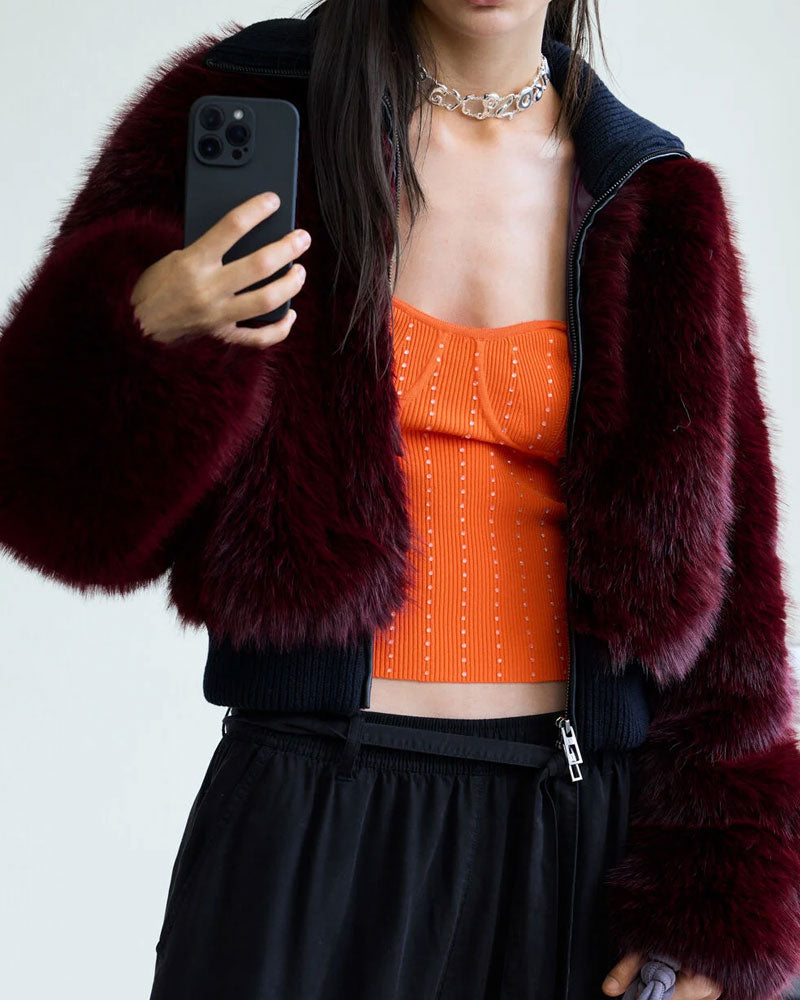 Desigual Giacca in Pelliccia da Donna Colore Lampone