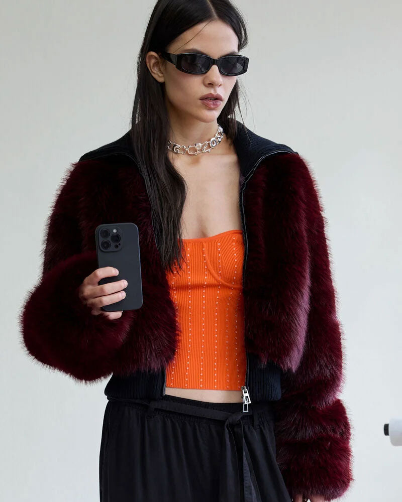 Desigual Giacca in Pelliccia da Donna Colore Lampone