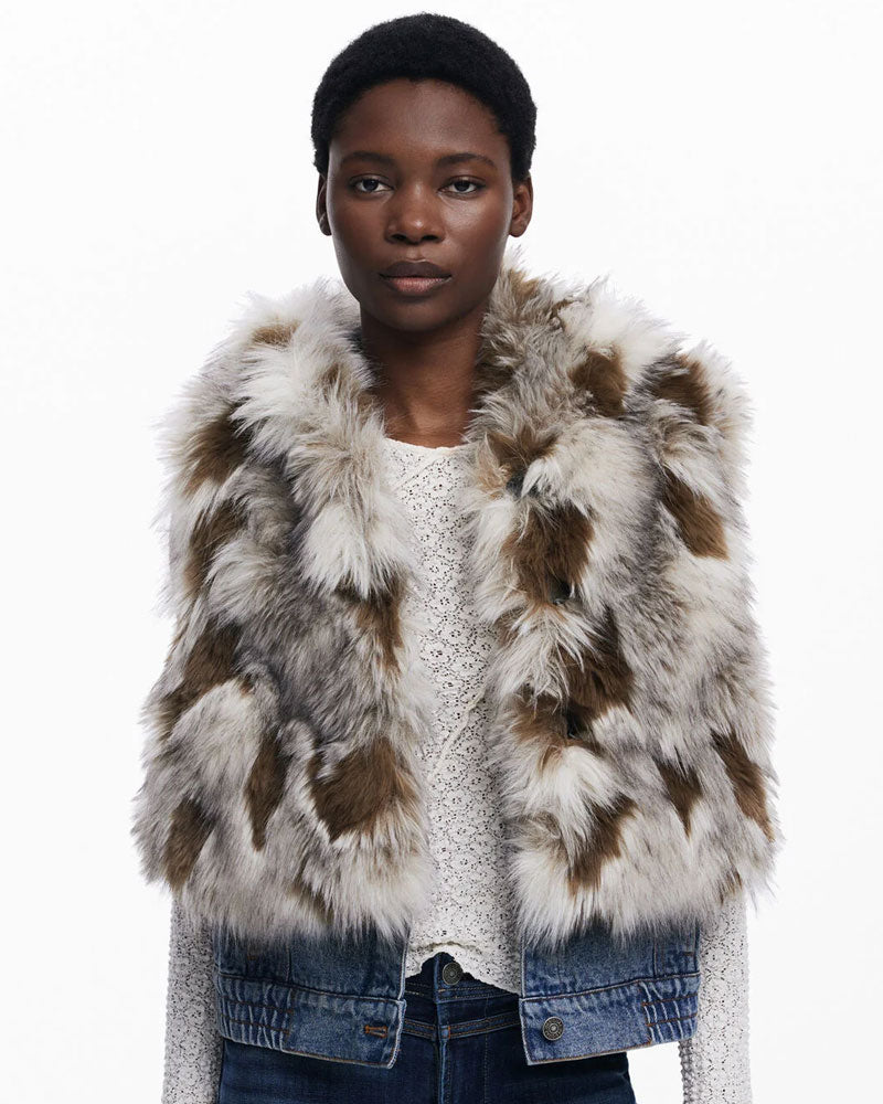 Desigual Gilet di Jeans con Pelliccia da Donna