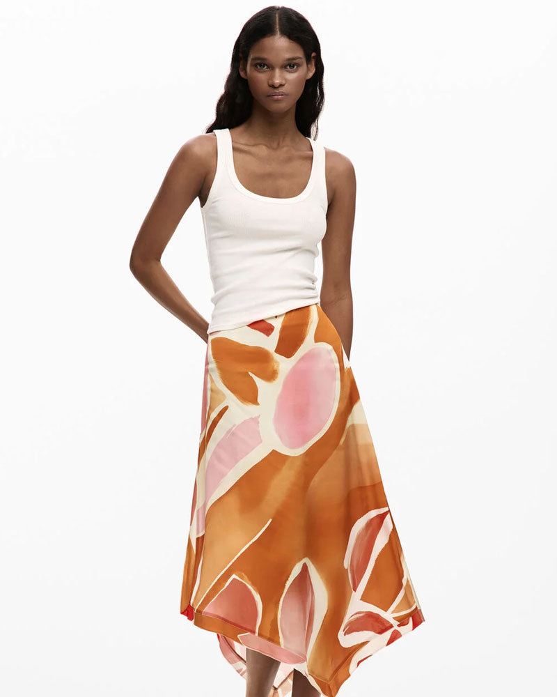 Desigual Gonna Asimmetrica a Petali Colore Arancione