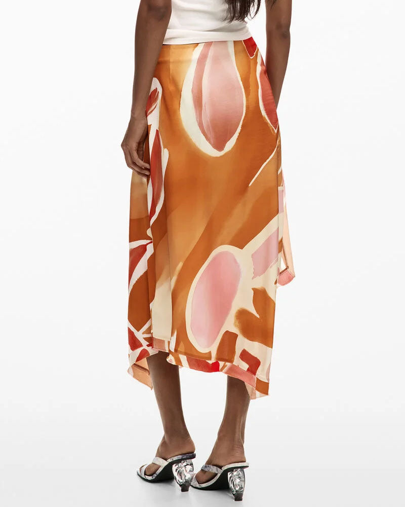 Desigual Gonna Asimmetrica a Petali Colore Arancione