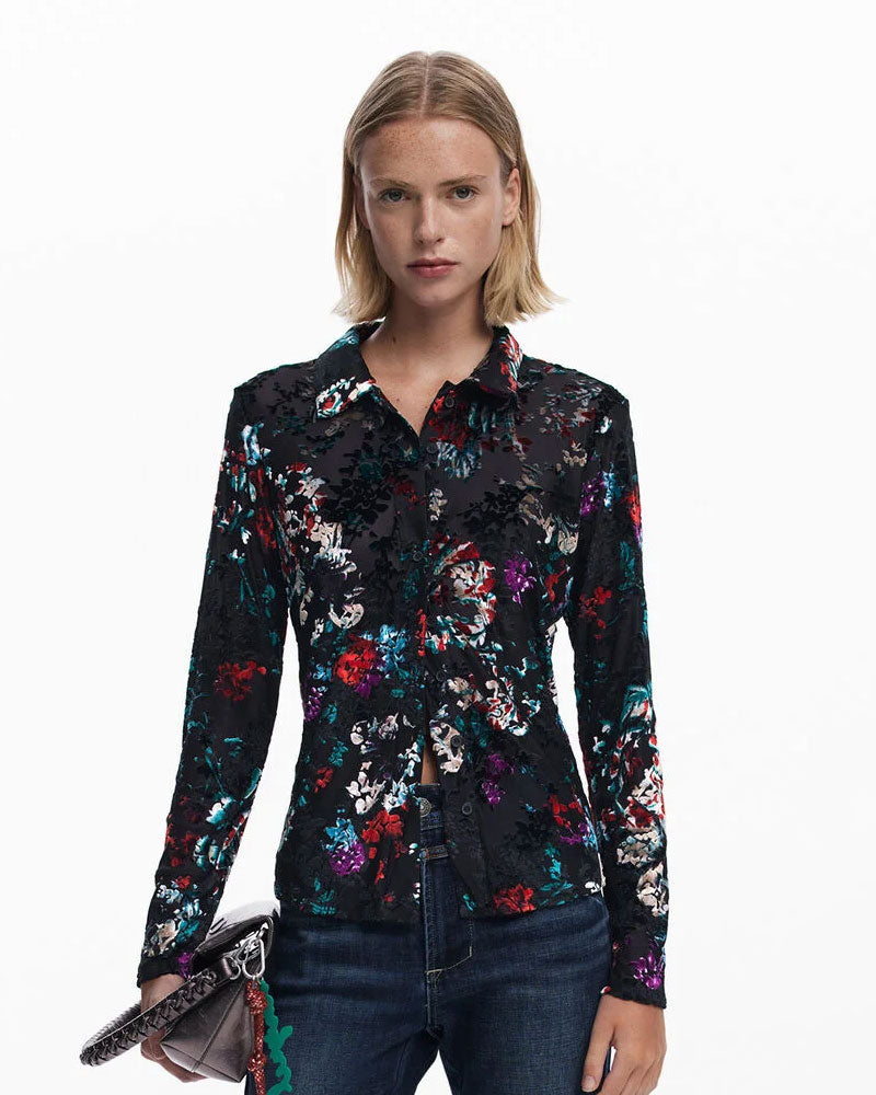 Desigual Maglietta Abbottonata con Texture da Donna