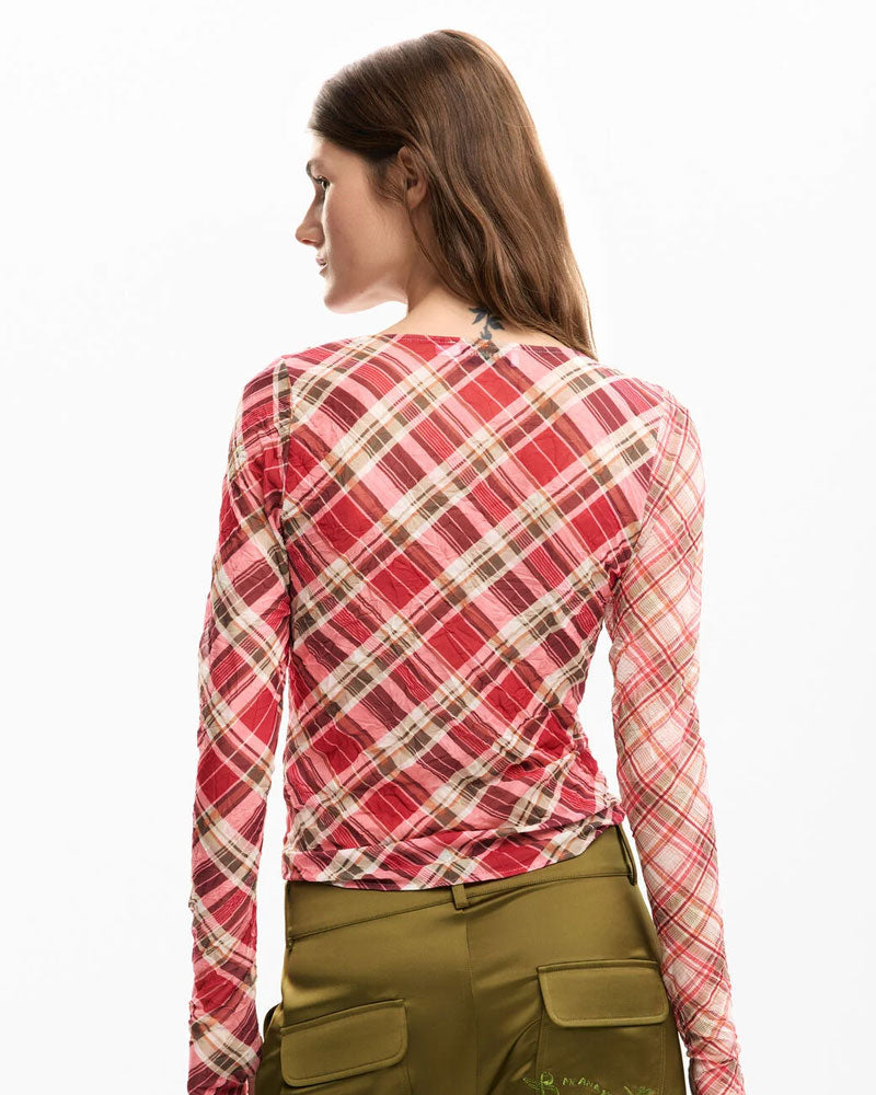 Desigual Maglietta Arricciata Scollo Colore Rosa