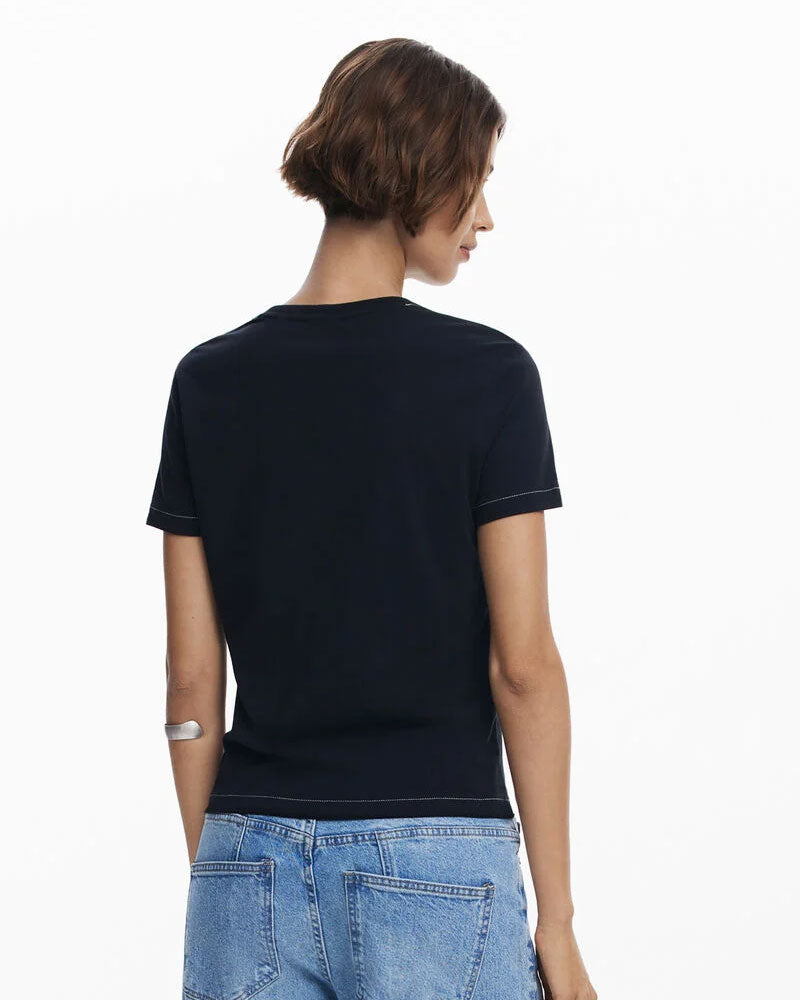 Desigual Maglietta Cuore Giornale da Donna Colore Nero