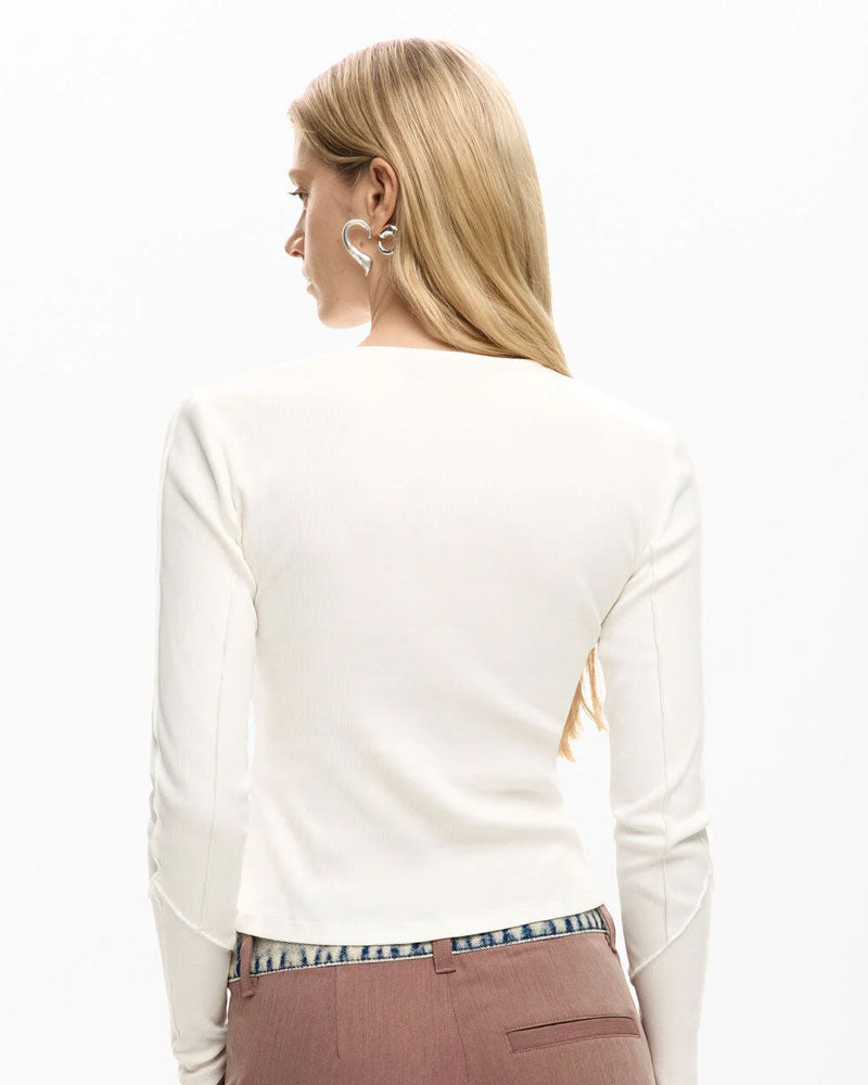 Desigual Maglietta Nodo a Costine Colore Bianco