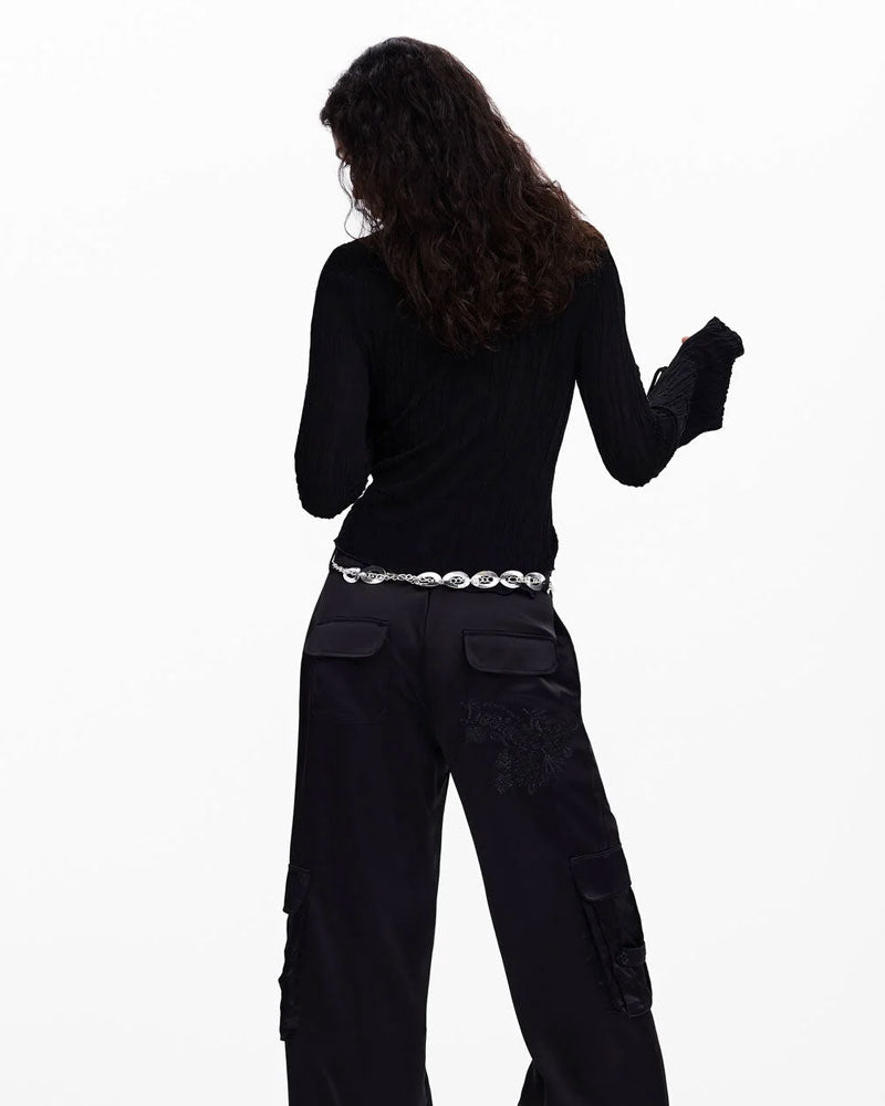 Desigual Maglietta con Bottoni Automatici e Laccetto Colore Nero