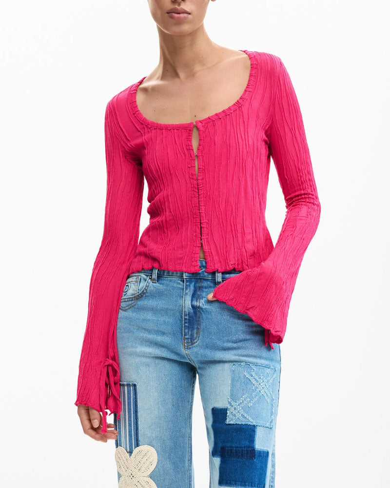 Desigual Maglietta con Bottoni Automatici e Laccetto Colore Rosa