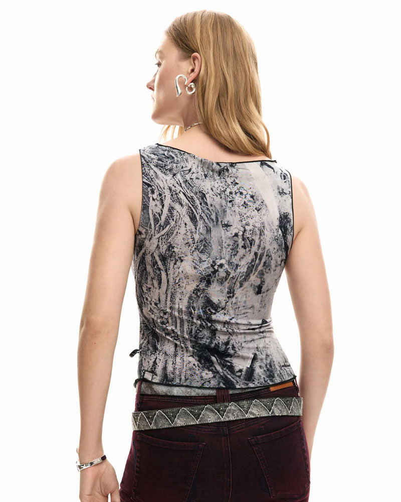 Desigual Maglietta con Fotografia Annodata Colore Nero