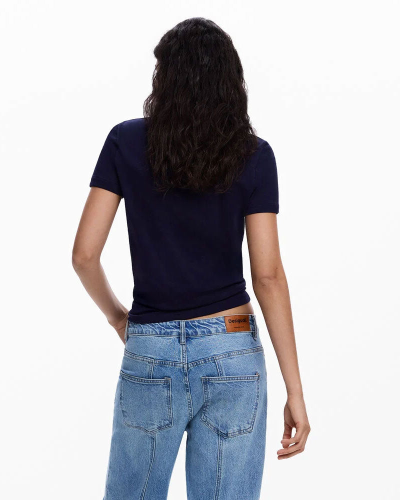 Desigual Maglietta con Grande Fiore Colore Blu