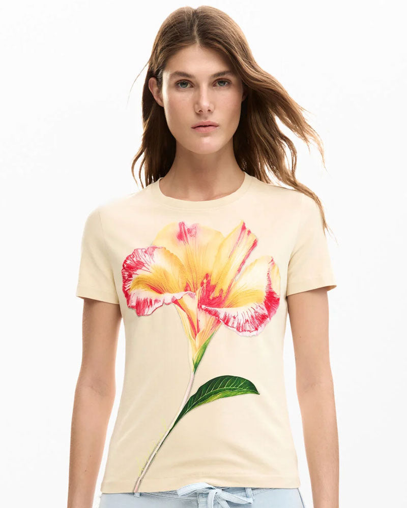 Desigual Maglietta con Ibisco Colore Beige