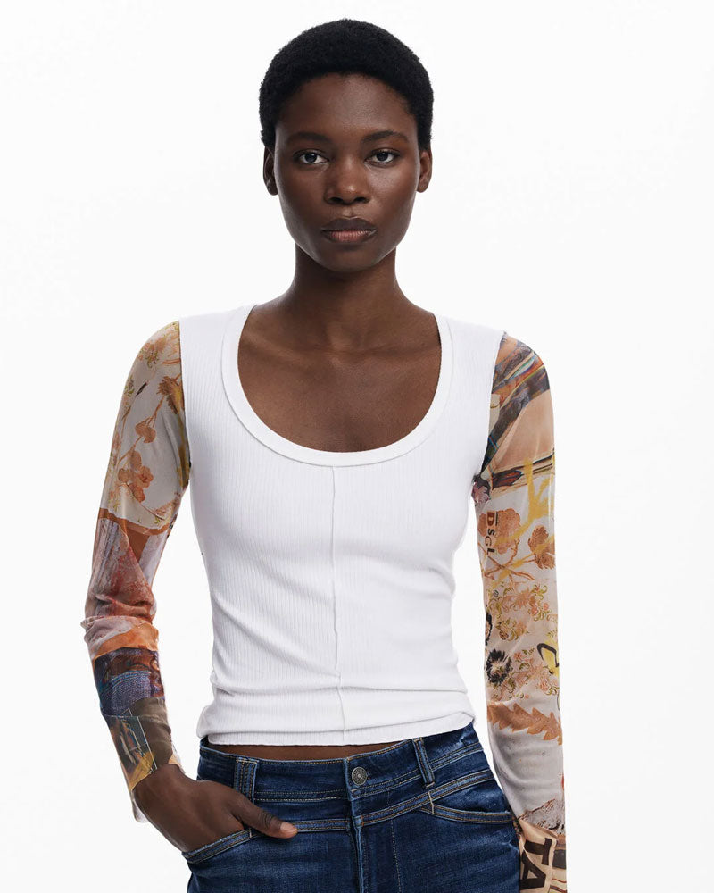 Desigual Maglietta con Maniche in Chiffon da Donna