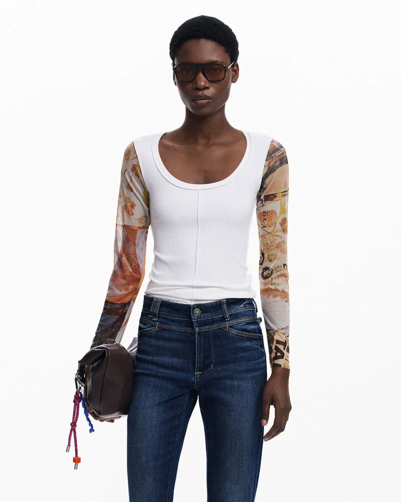 Desigual Maglietta con Maniche in Chiffon da Donna