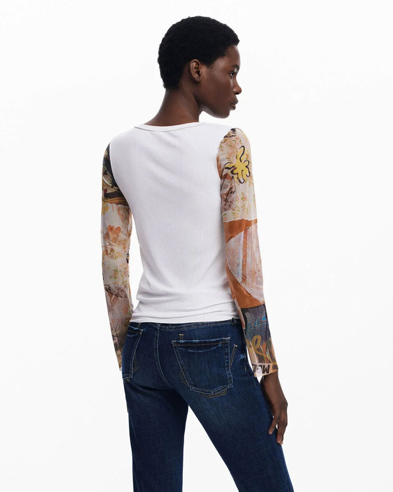 Desigual Maglietta con Maniche in Chiffon da Donna