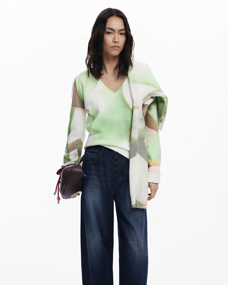 Desigual Maglione Morbido con Scollo a V Colore Verde